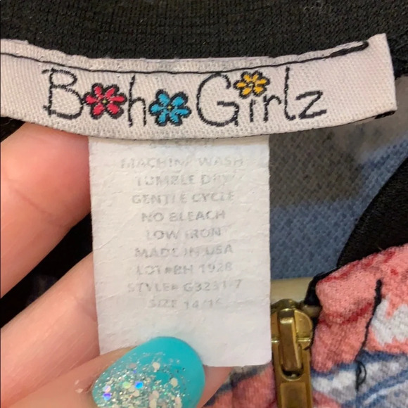 Boho Girlz Black with Floral Lightweight Jacket black - size 14 - Picture 3 of 5